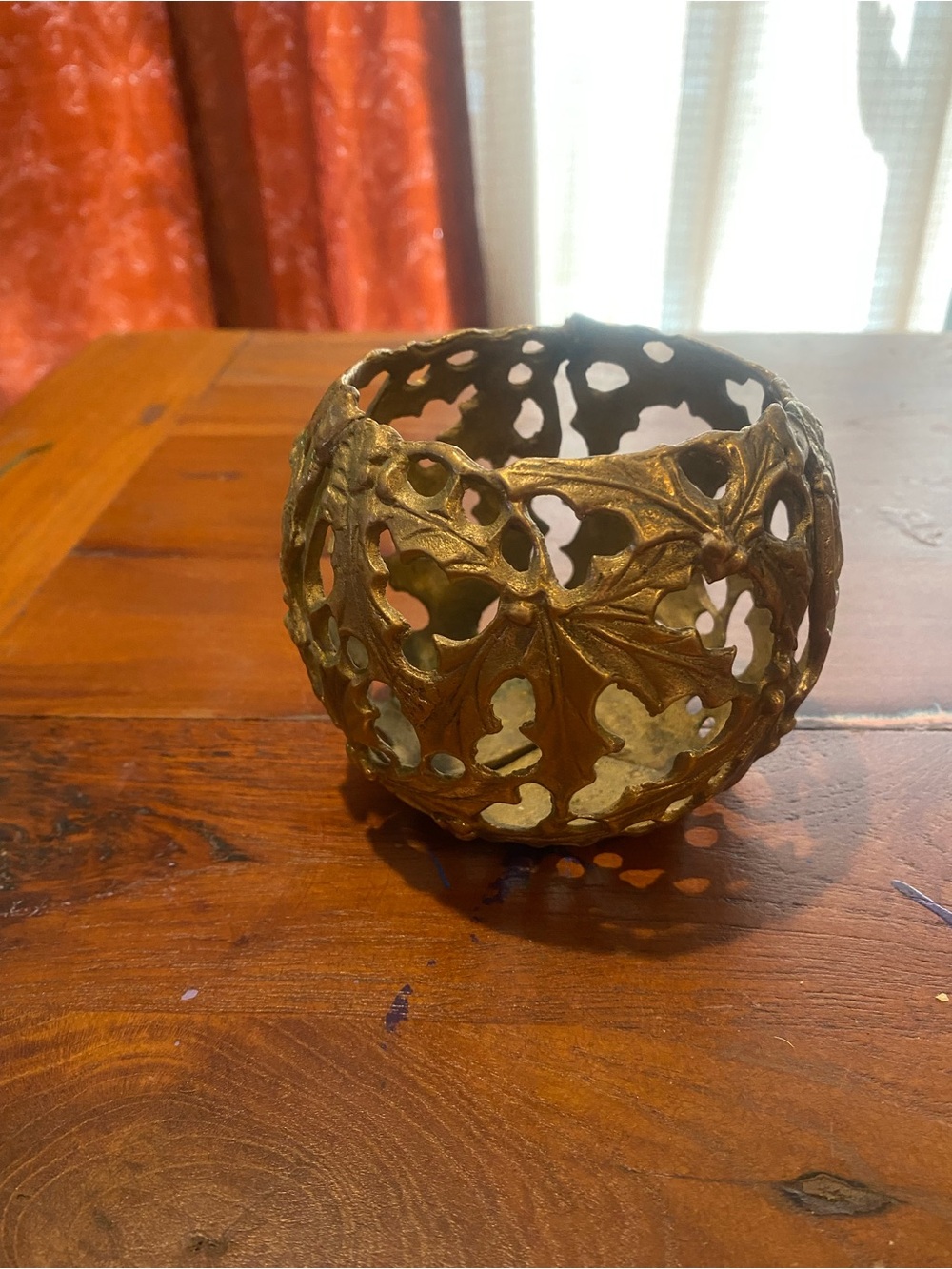 Brass Mistletoe Decorative Candle Holder - Brass Finish